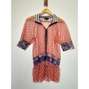 petit pois by Vivianna G Pink Polka Dot Mesh Zip Up Top Size Small Artistic